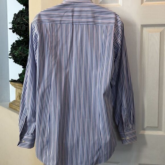 David Donahue Trim Dress shirt button down Men’s 17 34/35 White navy lavender - Picture 7 of 12